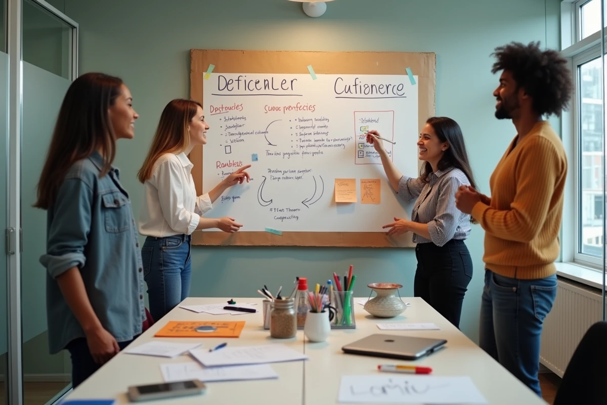 Groupe de coll&egrave;gues brainstormant autour d