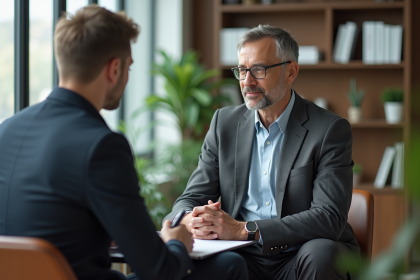Coach professionnel écoute une jeune femme en entretien