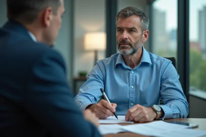 Homme conducteur en entretien d'embauche dans un bureau moderne