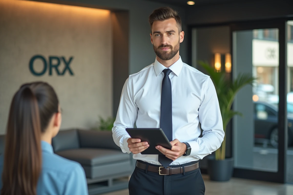 Consultant en compliance staffing présentant un profil de candidat spécialisé en AML dans un espace d'agence de recrutement