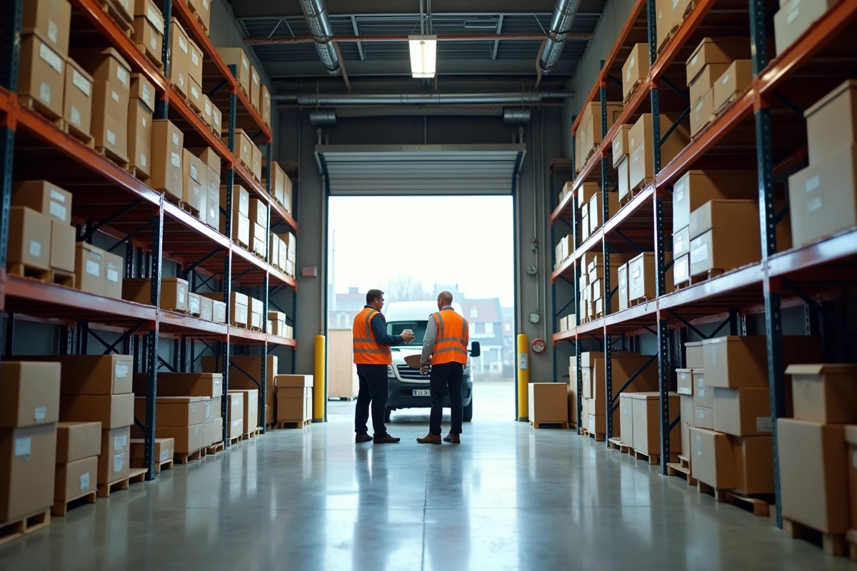 Débarras de stock et équipements obsolètes dans un entrepôt d'entreprise avec chargement en cours