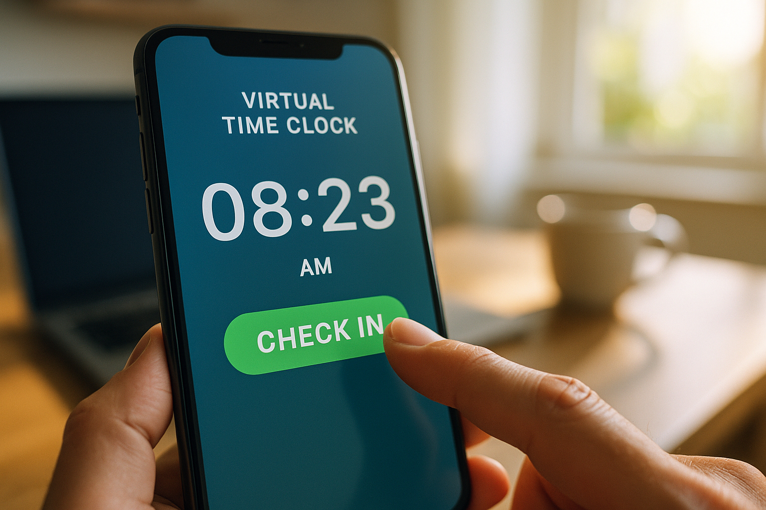 Gros plan sur un smartphone avec une application de pointage horaire