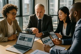 Groupe de professionnels en réunion dans un bureau moderne