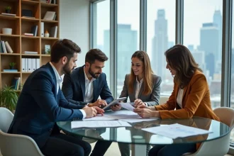 Groupe de professionnels en réunion dans un bureau moderne