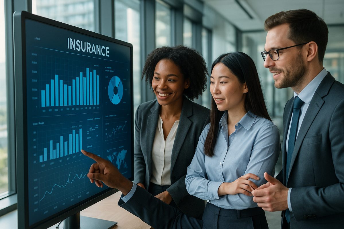 Groupe de professionnels de l'assurance collaborant dans un bureau moderne