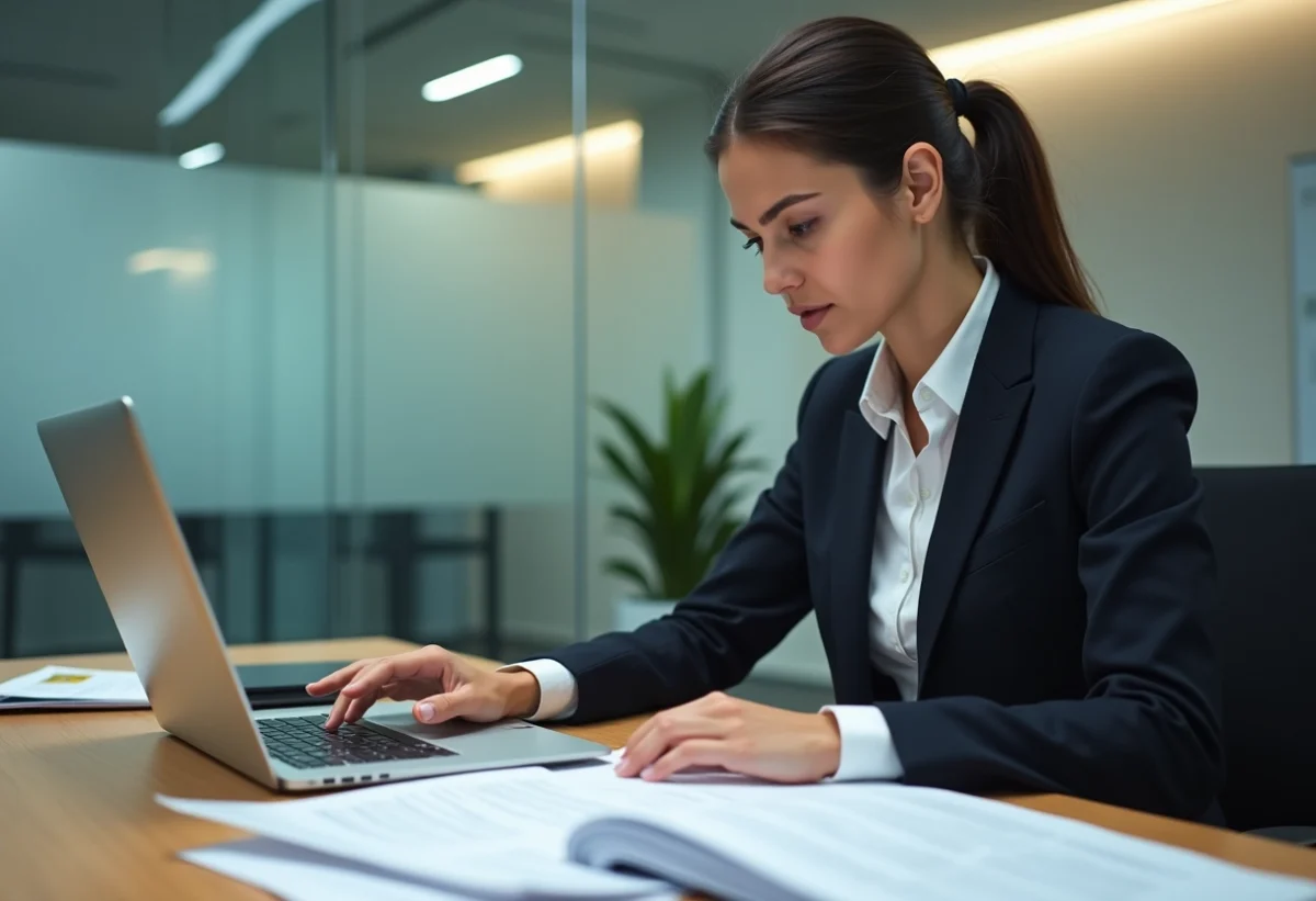 Jeune femme en costume d'affaires dans un bureau administratif