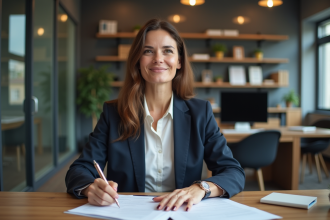 Femme d'affaires confiante dans un bureau moderne