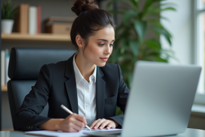 Femme d'affaires en visioconference dans un bureau moderne