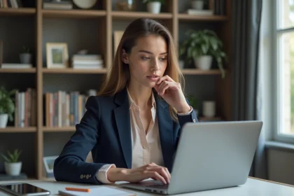Jeune femme au bureau parisien en tenue professionnelle