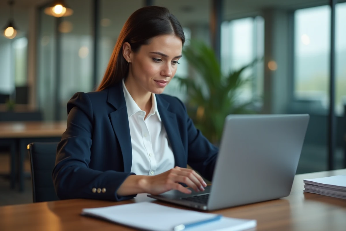 Femme professionnelle en bureau lors d'une inscription