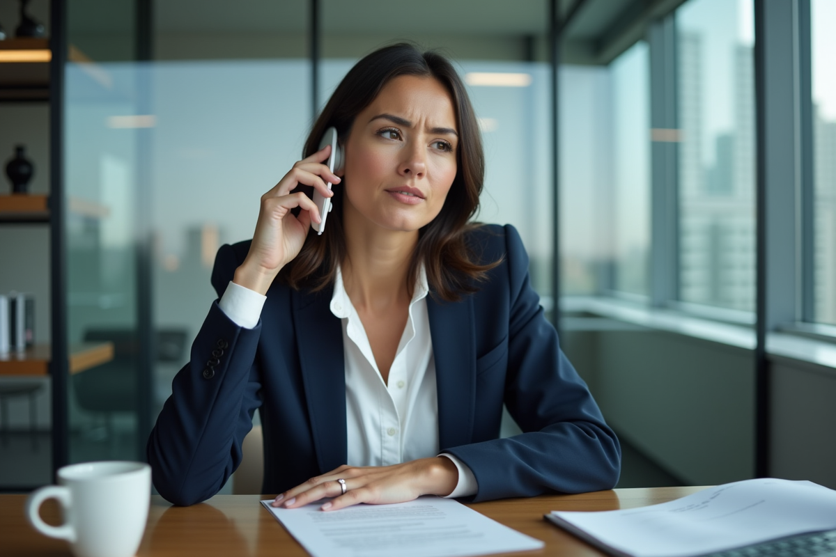 Femme en bureau parlant au téléphone dans un cadre professionnel
