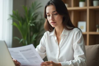 Femme entrepreneur examinant des documents administratifs pour la création de son entreprise à l'INPI en 2026