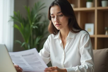 Femme entrepreneur examinant des documents administratifs pour la création de son entreprise à l'INPI en 2026