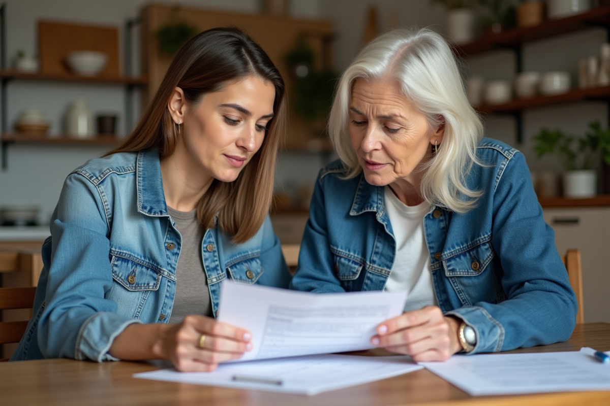 Deux femmes discutant de documents à la maison