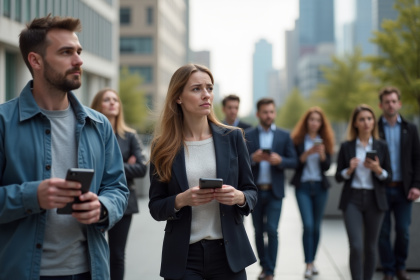 Groupe d'adultes dans une place urbaine moderne