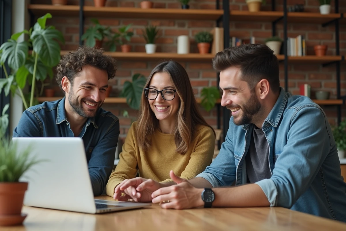 Trois coll&egrave;gues discutant autour d