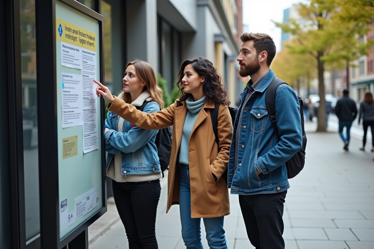 Trois personnes discutent près d