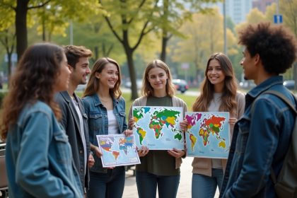 Groupe diversifié avec pancartes sur les enjeux mondiaux