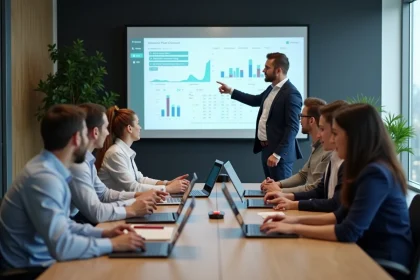 Groupe divers en formation collaborative en entreprise