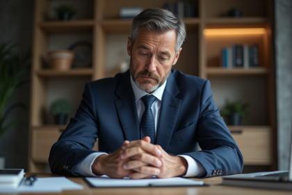 Homme d affaires en costume regardant un dossier confidentiel