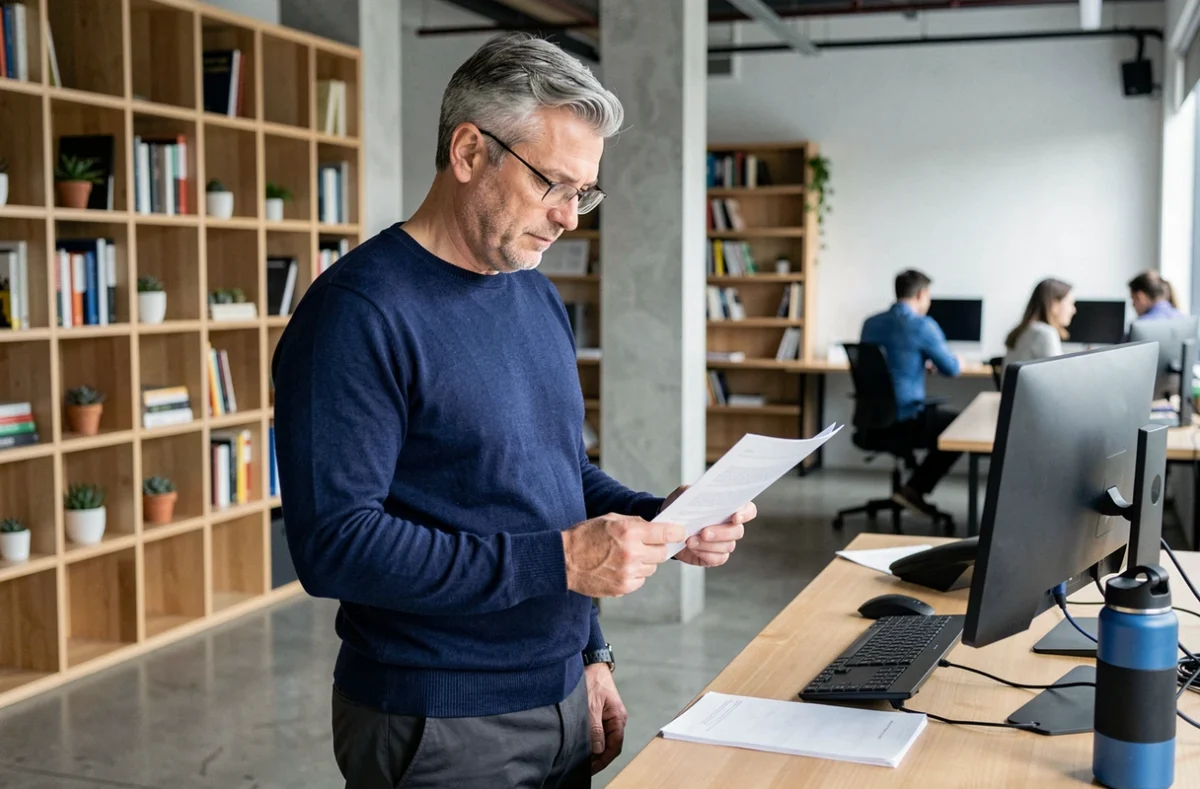 Homme debout à un bureau ajustable en hauteur dans un espace de coworking moderne à Salon-de-Provence