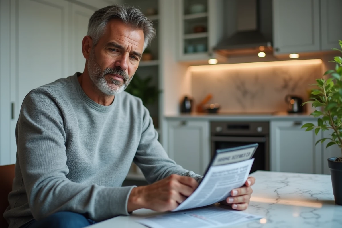Homme consultant des informations légales SDLS sur une tablette dans un cadre domestique moderne