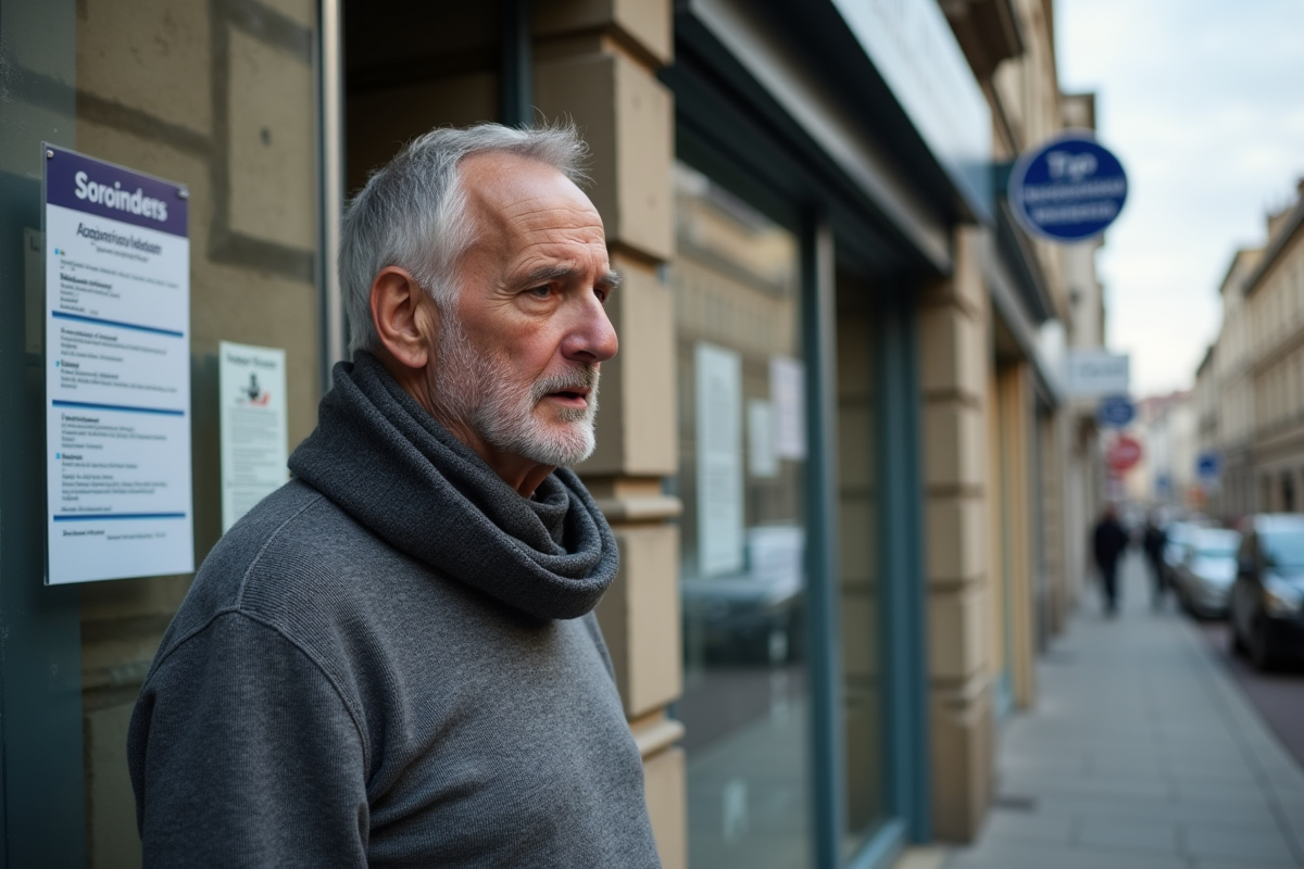 Homme plus âgé consulte un panneau d