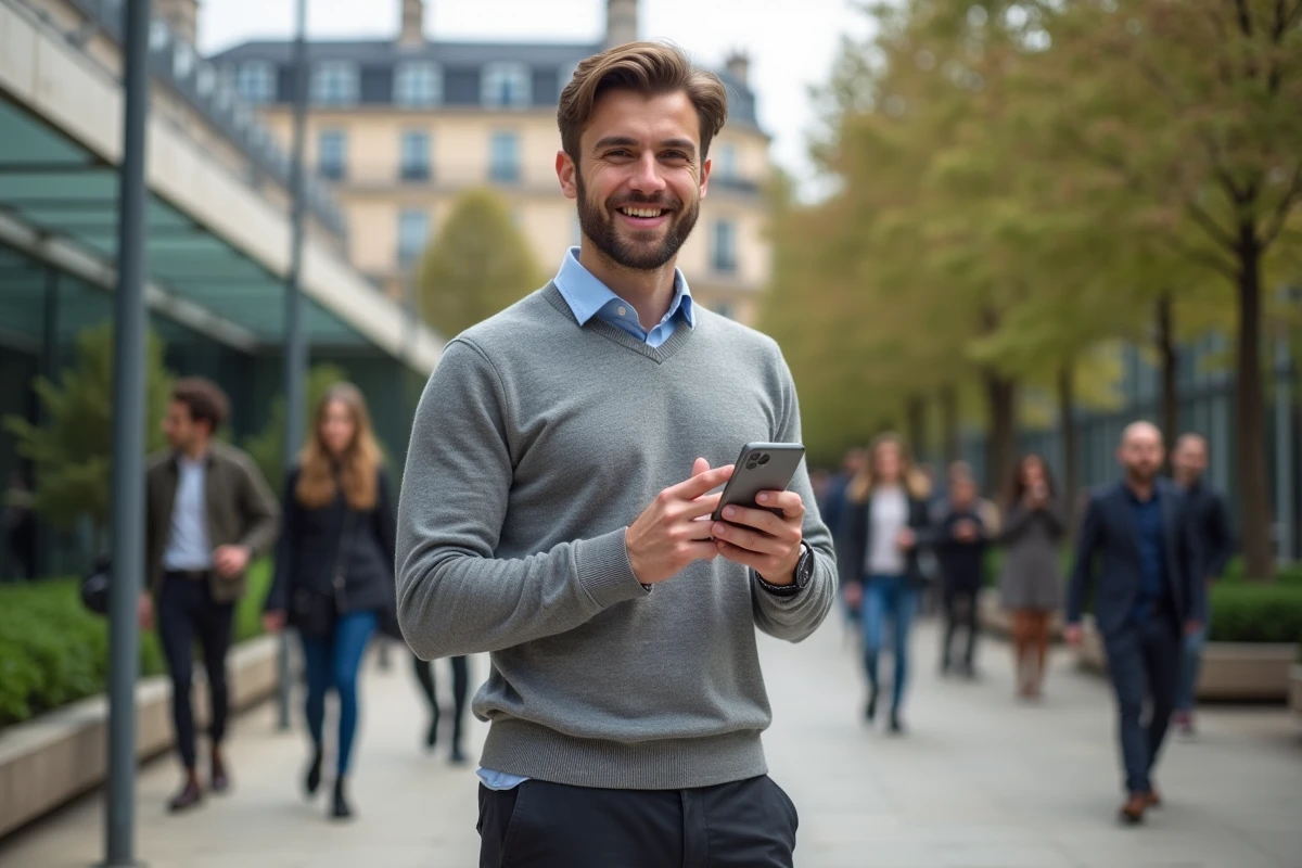 Jeune homme dans la cour d une startup parisienne