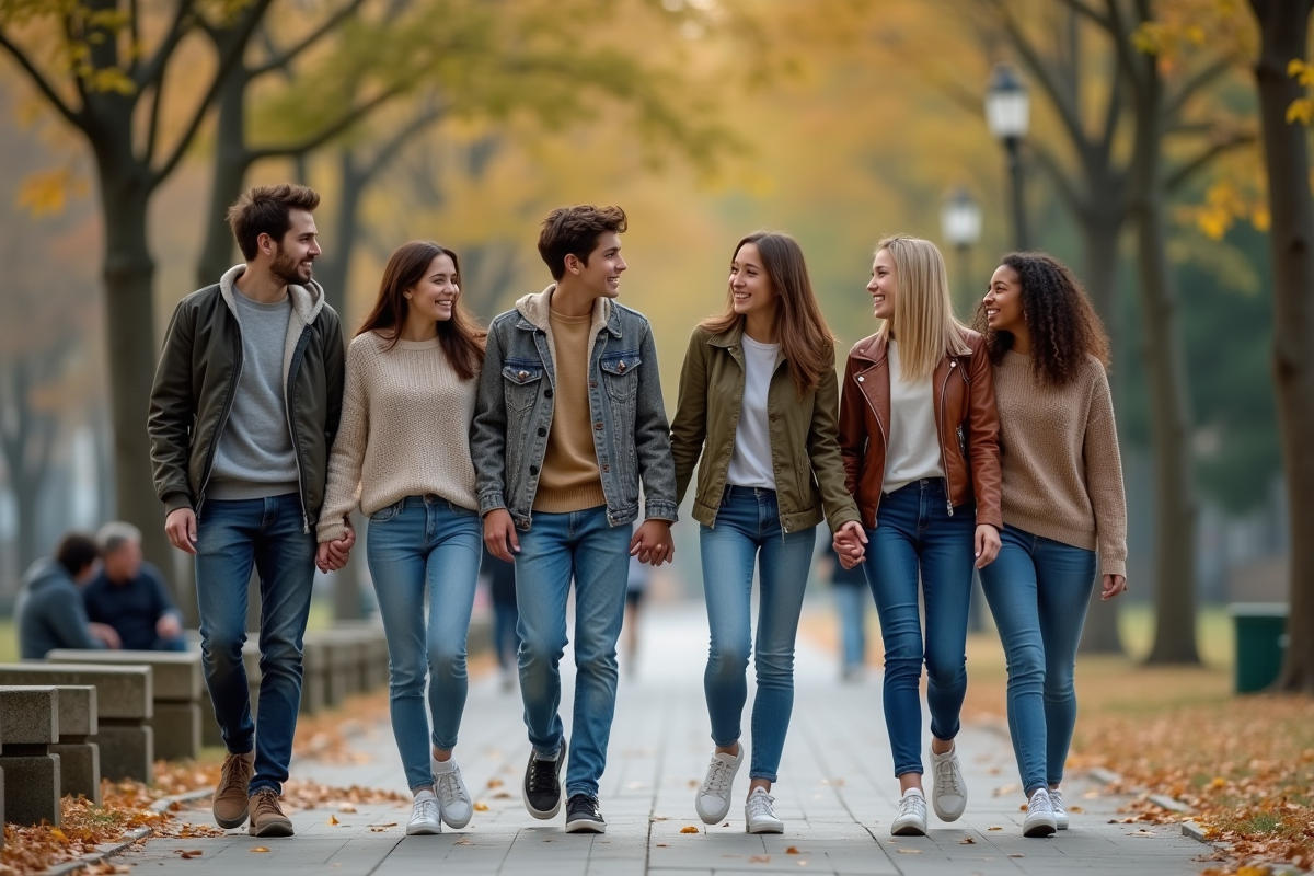 Jeunes se saluant dans un parc en plein air