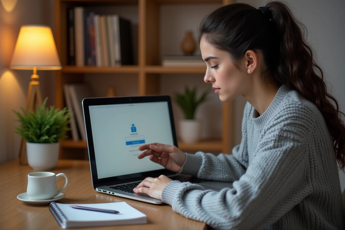 Jeune femme cherchant des raccourcis de connexion sur Octime depuis son bureau à domicile avec smartphone et ordinateur