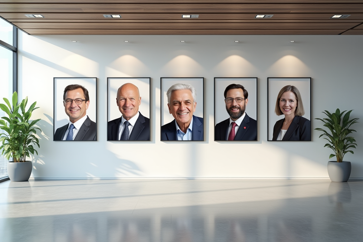 Cinq portraits de leaders illustrant différents styles de gestion