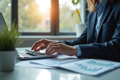 Professionnel travaillant avec documents financiers et ordinateur
