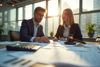 Deux professionnels en finance dans un bureau lumineux