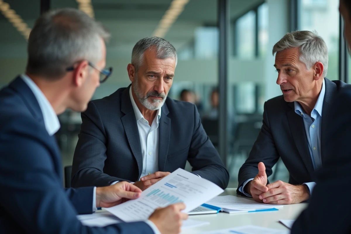 Groupe de dirigeants discutant autour d