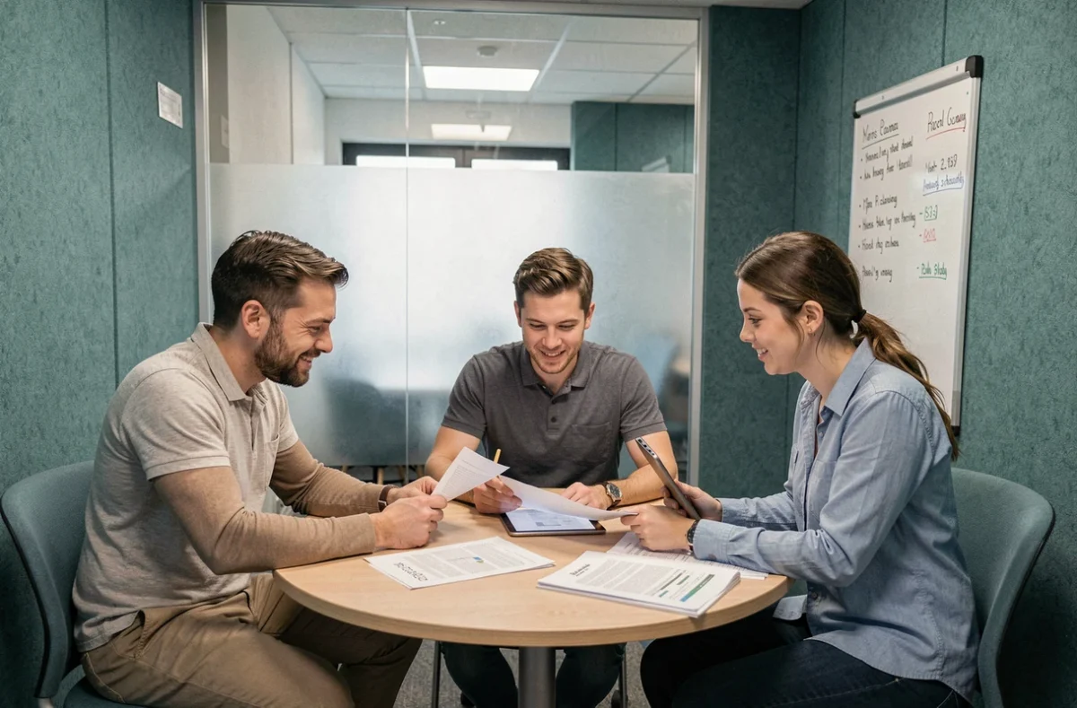 Équipe en réunion collaborative dans un espace de coworking à Boulogne-Billancourt