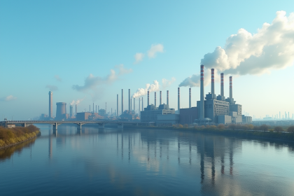 Complexe industriel en France avec fumées et pollution