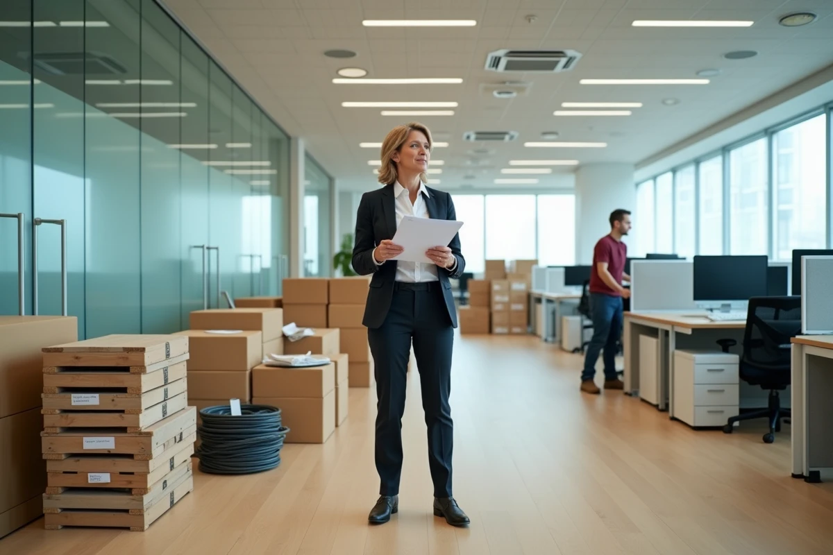 Responsable supervisant le débarras clé en main d'un open space de bureaux en fin de bail